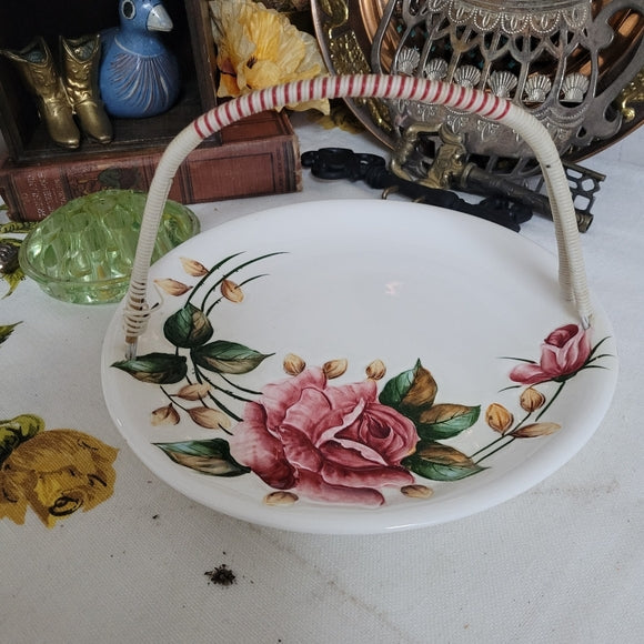 Vintage Lefton Tidbit Serving Plate Handled Hand Painted Japan Floral Regal Rose