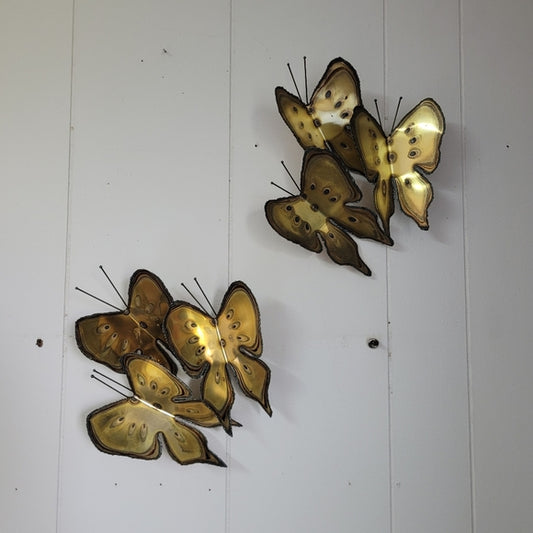 Vintage Brass Butterfly Metal Wire Wall Art set of 2