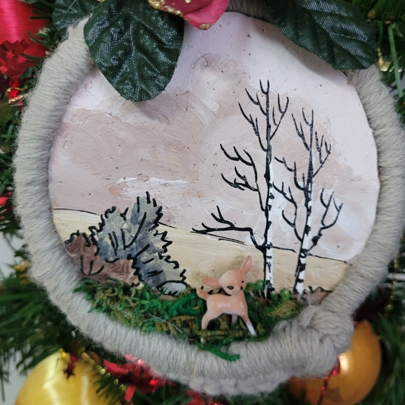 Christmas Ornament Hand Painted Macramé Upcycled Deer