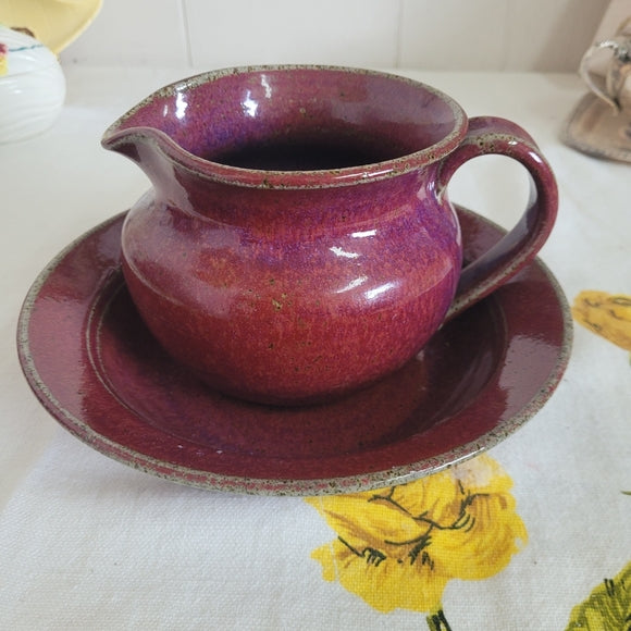 Studio Pottery Pitcher and Basin Cranberry Artist Signed