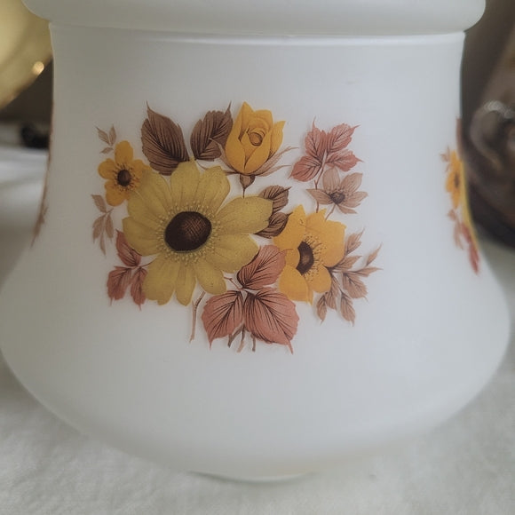 Vintage Satin Glass Ginger/Apothecary Lidded Jar with Orange Florals