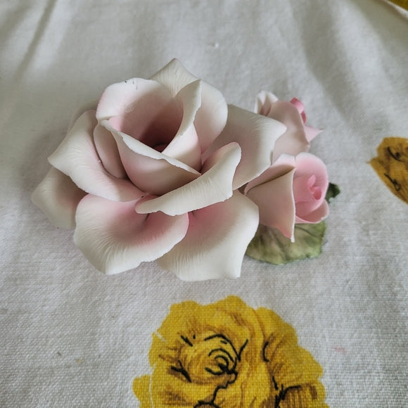 Vintage NAPOLEON CAPODIMONTE Italian Porcelain Pink Rose Set of 2