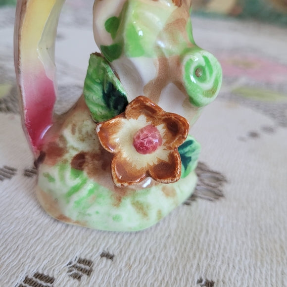 Vintage Cockatoo Bird Figurine with Flowers