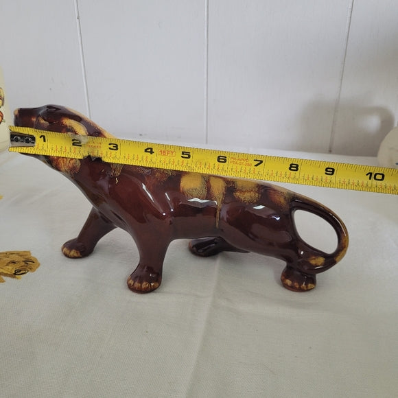 Blue Mountain Pottery Tiger Cougar Panther Figurine Brown and Yellow Dip Glaze