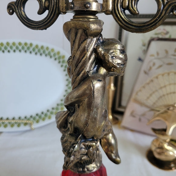 Vintage Brass Cherub Hollywood Regency Table Lamps, set of 2