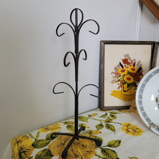 Vintage Mug Tree Stand Metal Rustic Brown