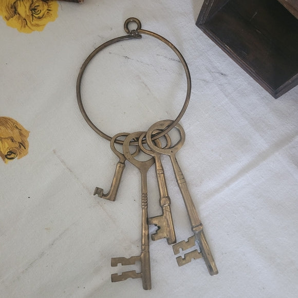 Vintage Brass Skelton keys on a Brass Ring Key