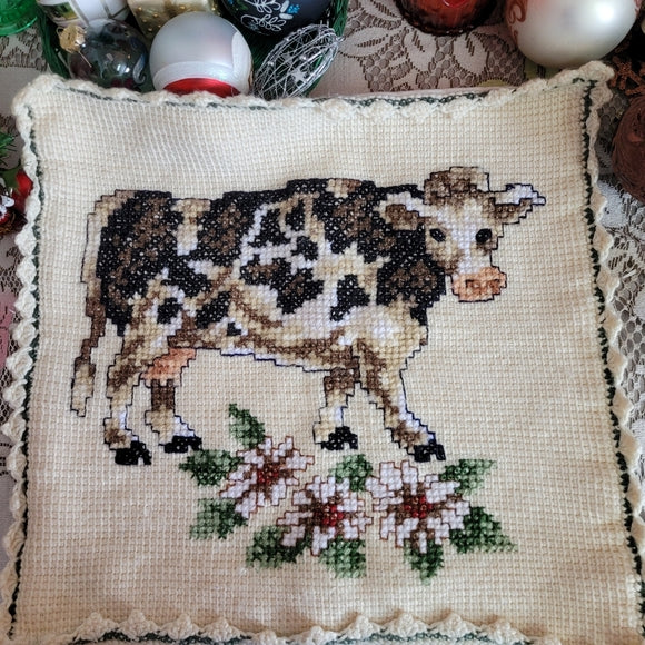 Vintage Knit Cow Pillow Cover Christmas Zipper Closure