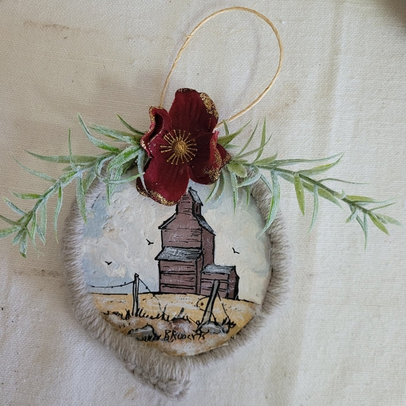 Christmas Ornament Hand Painted Macrame Upcycled Elevator