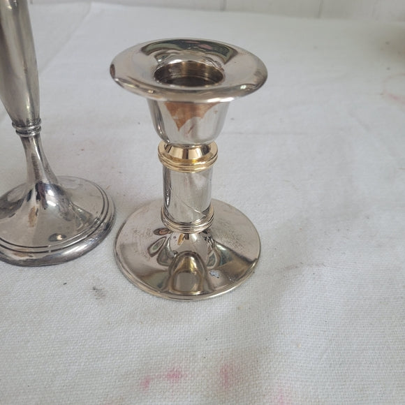 Vintage Metal Bud Vase and Candleholders Marriage Sliver Set of 2