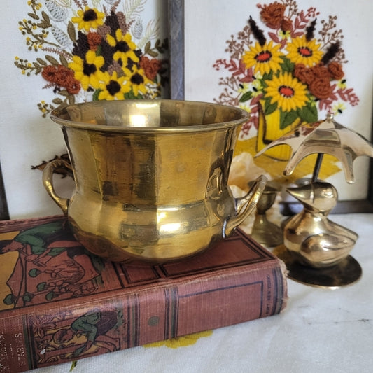 Vintage Brass Planter Potbelly Handled