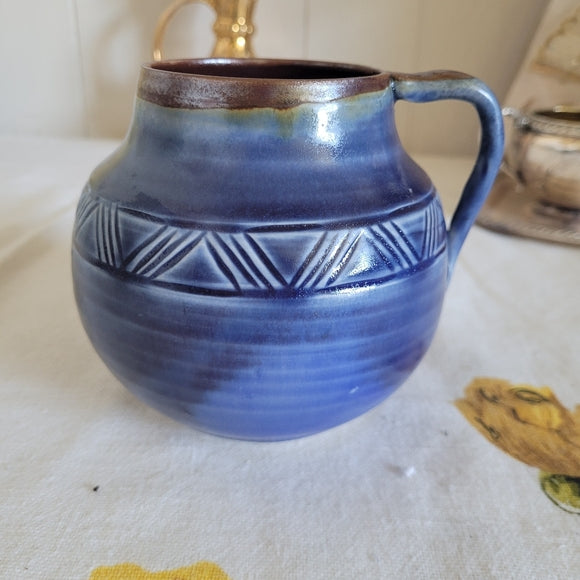 Studio Art Pottery Mug Blue Aztec Signed