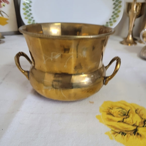 Vintage Brass Planter Potbelly Handled