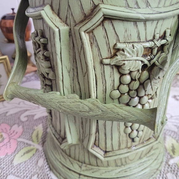 Vintage Ice Bucket Barrel Avacado Green Plastic Handled Grapes