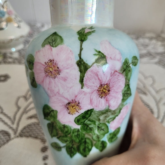 Vintage Czechoslovakia Pottery Floral Vase Luster AS IS