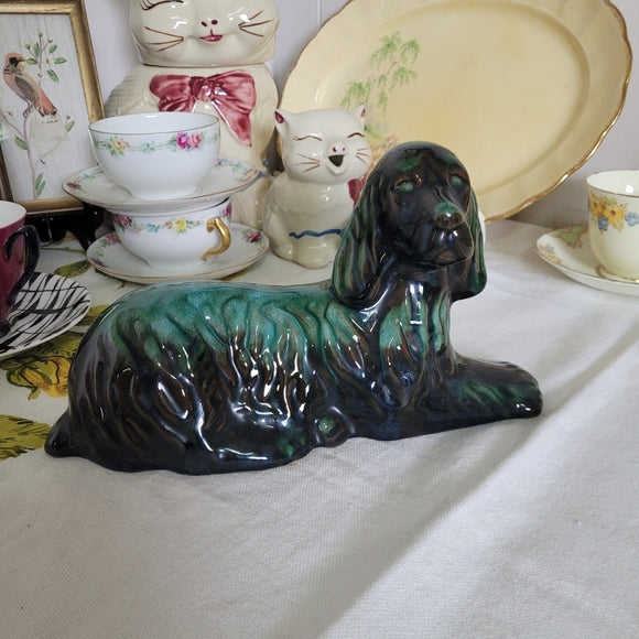 Blue Mountain Pottery Dog Spaniel, Blue Drip Glaze AS IS