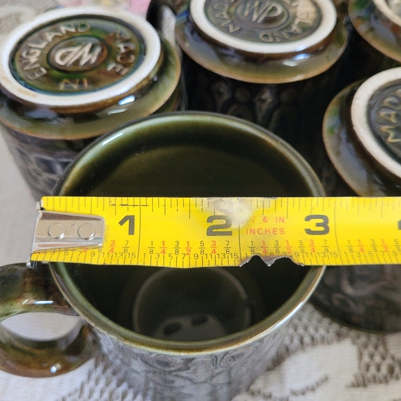 Vintage Mugs Green Sliver Metallic by WP set of 5