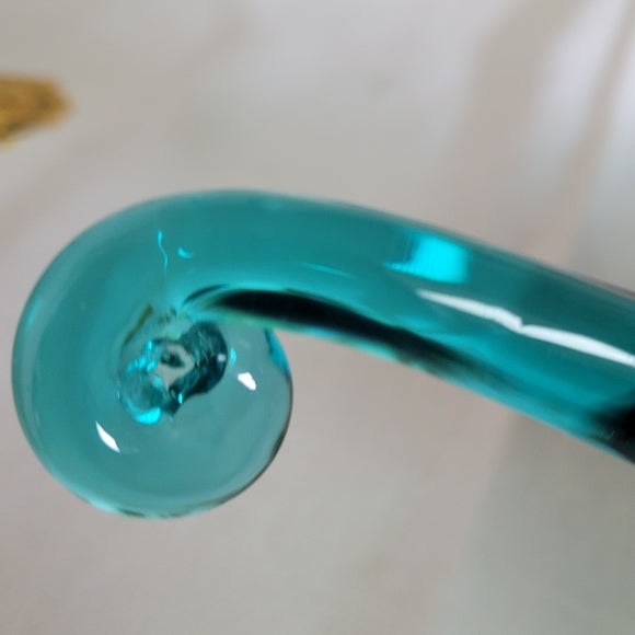 Art Glass Bowl Handled Teal