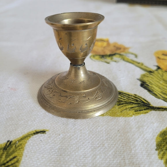 Vintage Brass Candleholders Etched set of 2