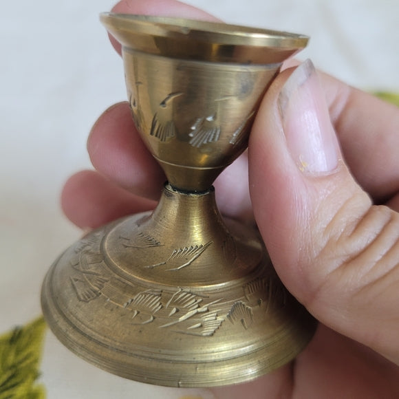 Vintage Brass Candleholders Etched set of 2