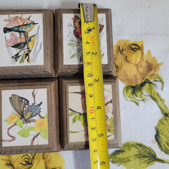 Vintage Birds and Butterfly prints on Wood set of 6.