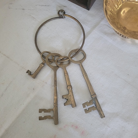 Vintage Brass Skelton keys on a Brass Ring Key