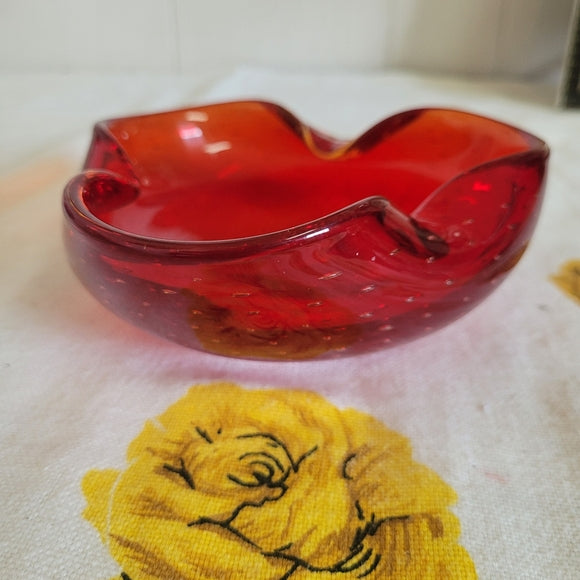 Vintage Art Red Glass Ashtray/Bowl Bullicante