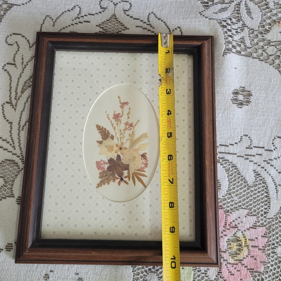 Vintage Dry Flowers Pressed with wooden frame Matted 90s