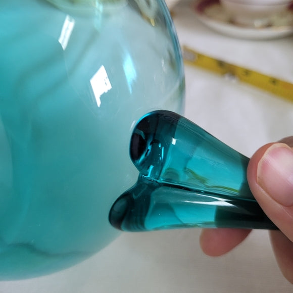 Art Glass Bowl Handled Teal