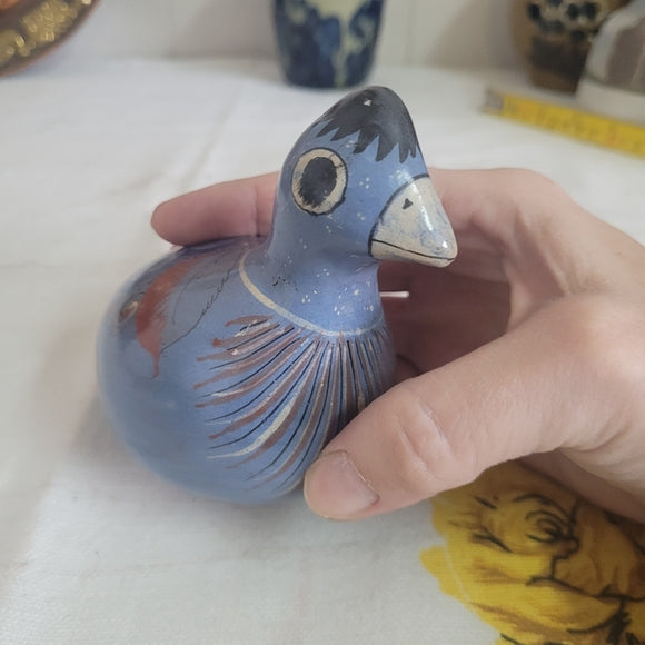 Vintage Tonala Pottery Bird Blue Quail Mexico