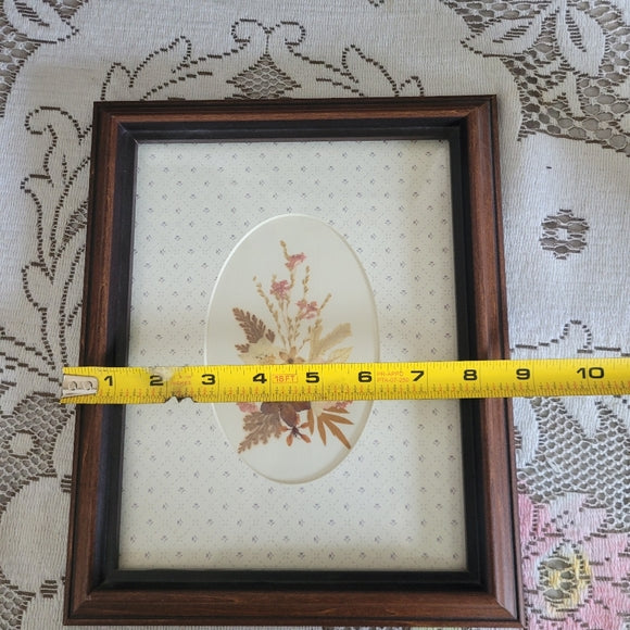 Vintage Dry Flowers Pressed with wooden frame Matted 90s