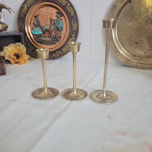 Vintage Brass Candleholders set of 3