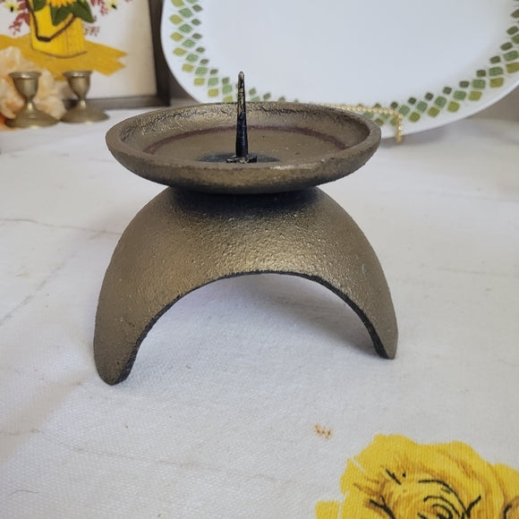 Vintage MCM Japan Gold Tripod Pillar Candle Holder Retro Atomic Cast Iron