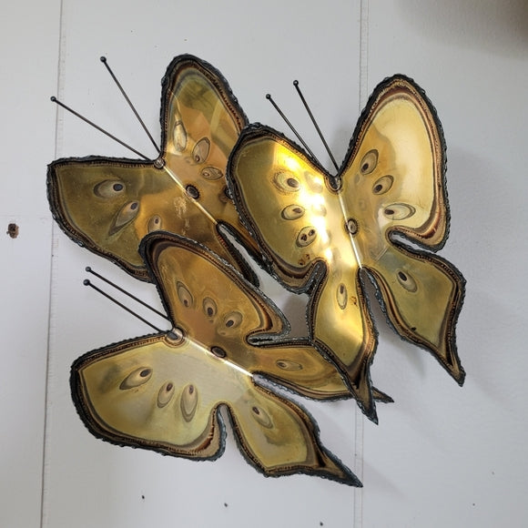 Vintage Brass Butterfly Metal Wire Wall Art set of 2