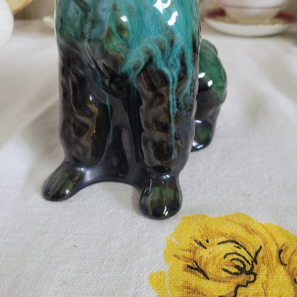 Blue Mountain Pottery Dog Poodle, Blue Drip Glaze