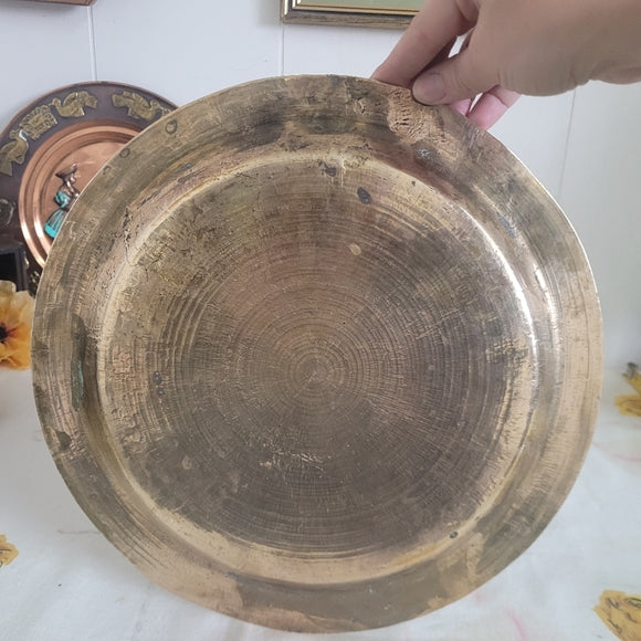 Vintage Brass Etched Plate Mandarin Chinese