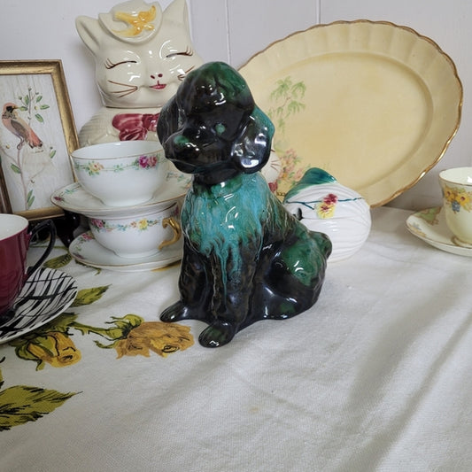 Blue Mountain Pottery Dog Poodle, Blue Drip Glaze