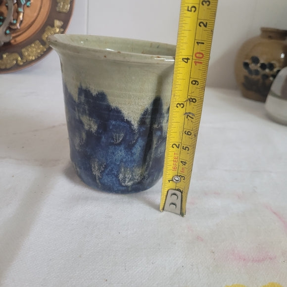 Vintage Studio Art Pottery Planter Gray and Blue Artist Signed