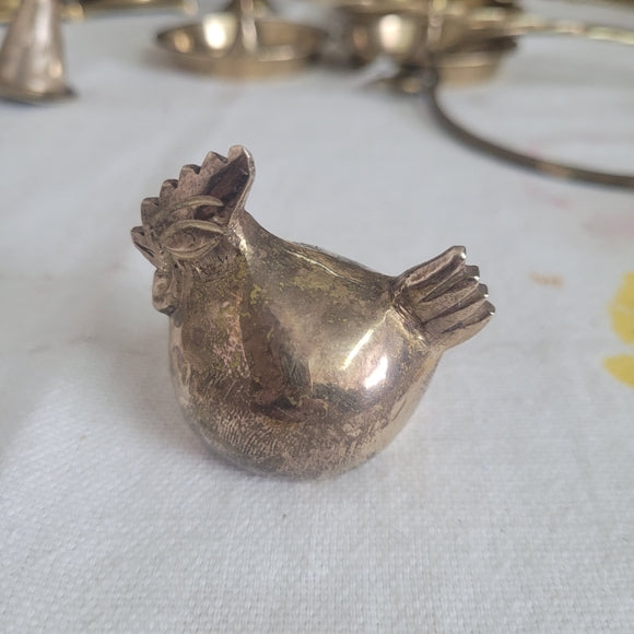 Vintage Brass Rooster and Chicken Figurine India