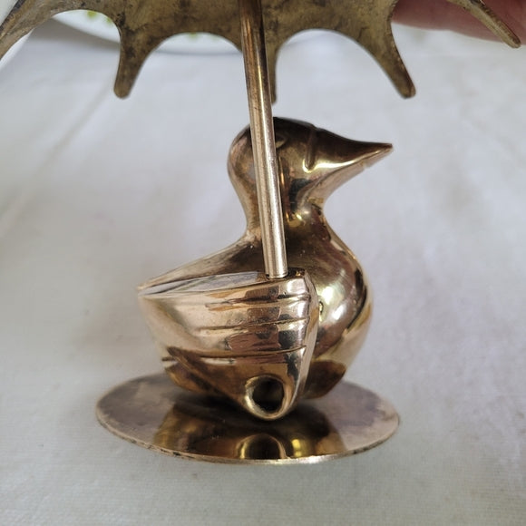 Vintage Brass duck with an Umbrella India