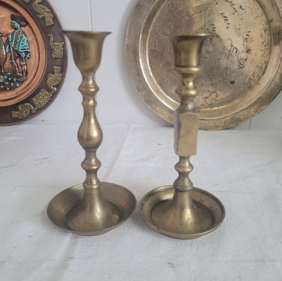 Vintage Brass Etched Plate Mandarin Chinese