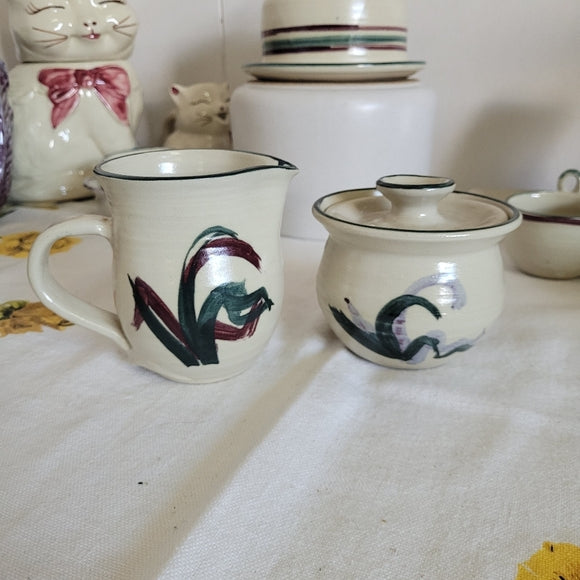 Vintage Studio Art Pottery Cream and Sugar set Artist Signed Krug