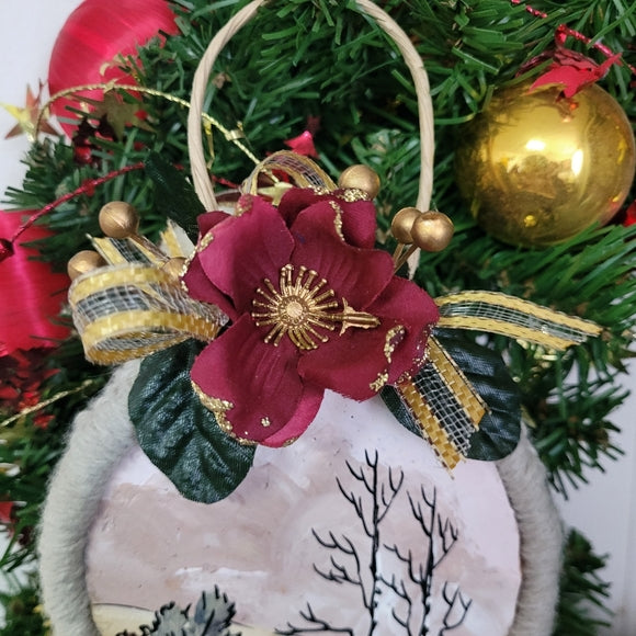 Christmas Ornament Hand Painted Macramé Upcycled Deer