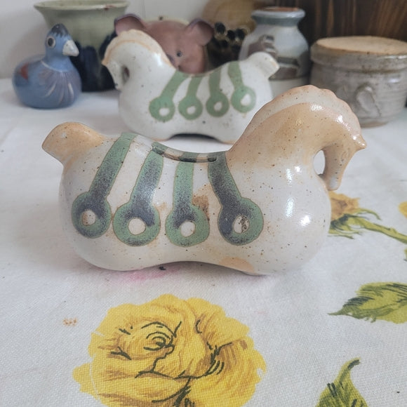 Vintage Takahashi Horse Piggy Bank Stoneware Green