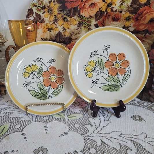 Vintage Salad Plates Stoneware Japan Floral set of 2