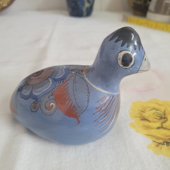 Vintage Tonala Pottery Bird Blue Quail Mexico