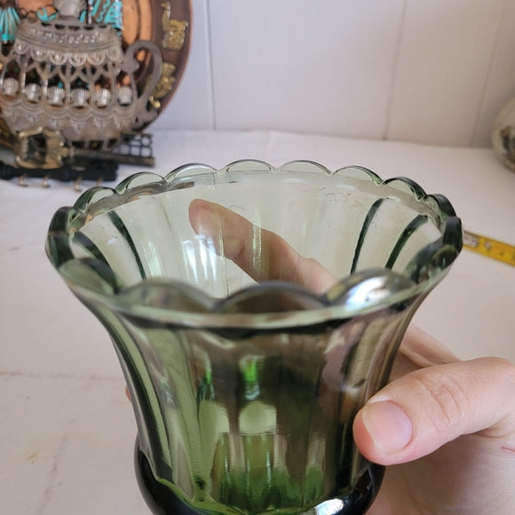 Vintage Glass Urn Smoky Green Footed Indiana Glass