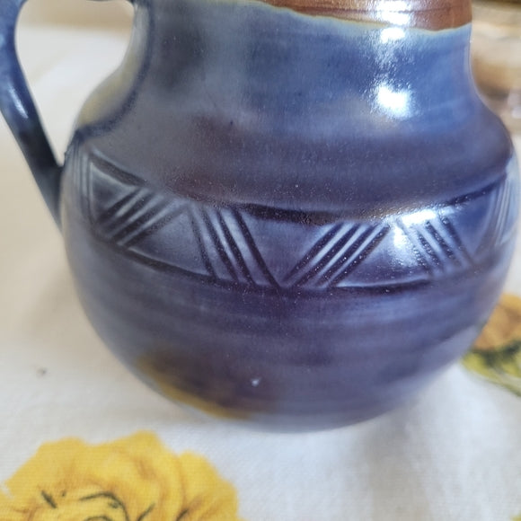 Studio Art Pottery Mug Blue Aztec Signed