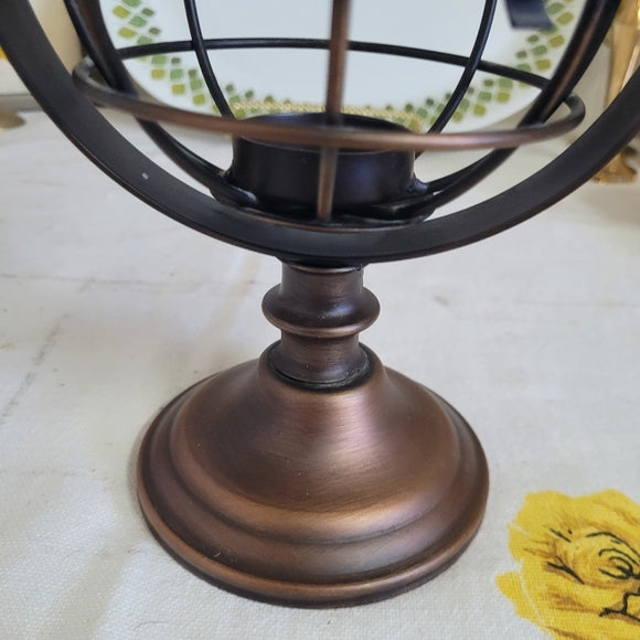 Metal Horse wind dial on Globe Tea Light Holder Copper