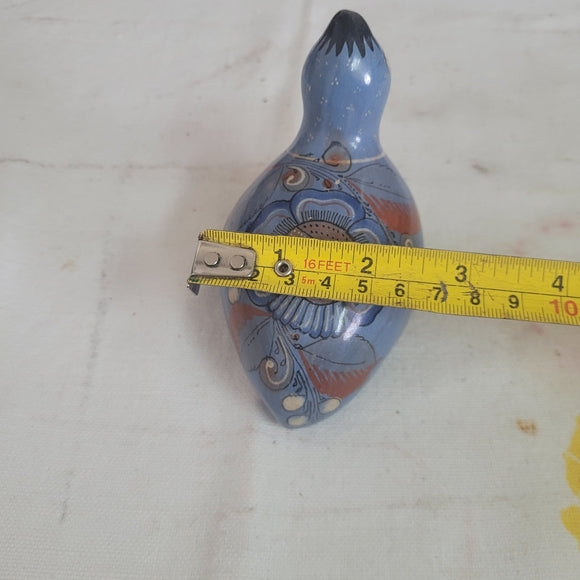 Vintage Tonala Pottery Bird Blue Quail Mexico